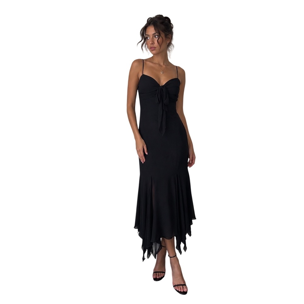 S.L. FASHIONS Vintage 90s Handkerchief Hem Slip Dress Black Fairycore Whimsy 14